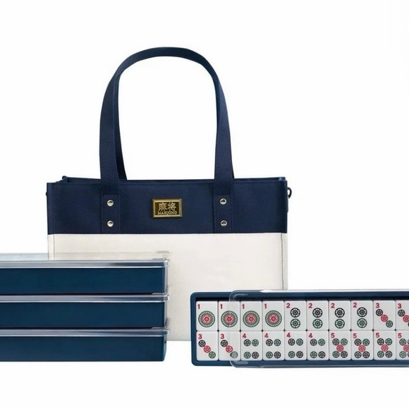 Mahjong Tile Gane Set Complete w/ Bag Racks Dice Open Box Clean Set - Picture 10 of 14